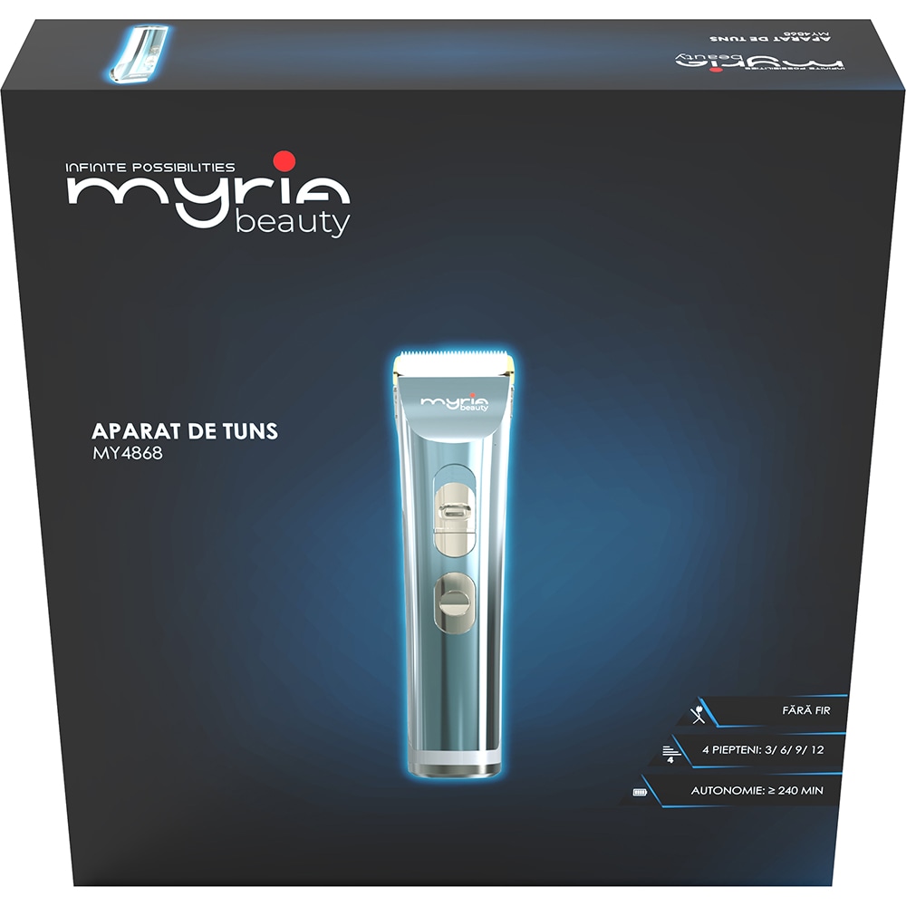Aparat de tuns barba MYRIA MY4868, acumulator, 240 min autonomie, albastru