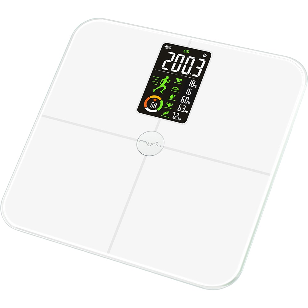 Cantar corporal MYRIA MY4920S, 180Kg, electronic, sticla securizata, alb