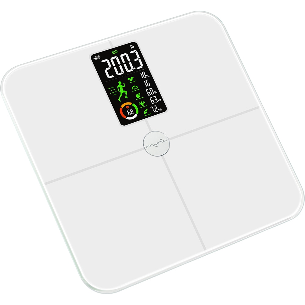 Cantar corporal MYRIA MY4920S, 180Kg, electronic, sticla securizata, alb
