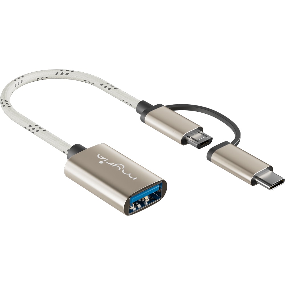 Adaptor USB A-USB-C/Micro USB MYRIA MY8085, auriu