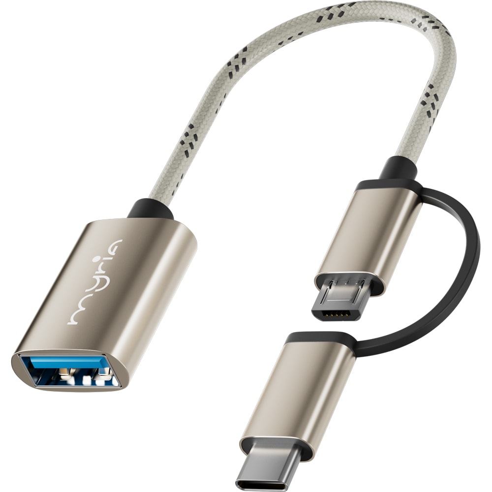 Adaptor USB A-USB-C/Micro USB MYRIA MY8085, auriu