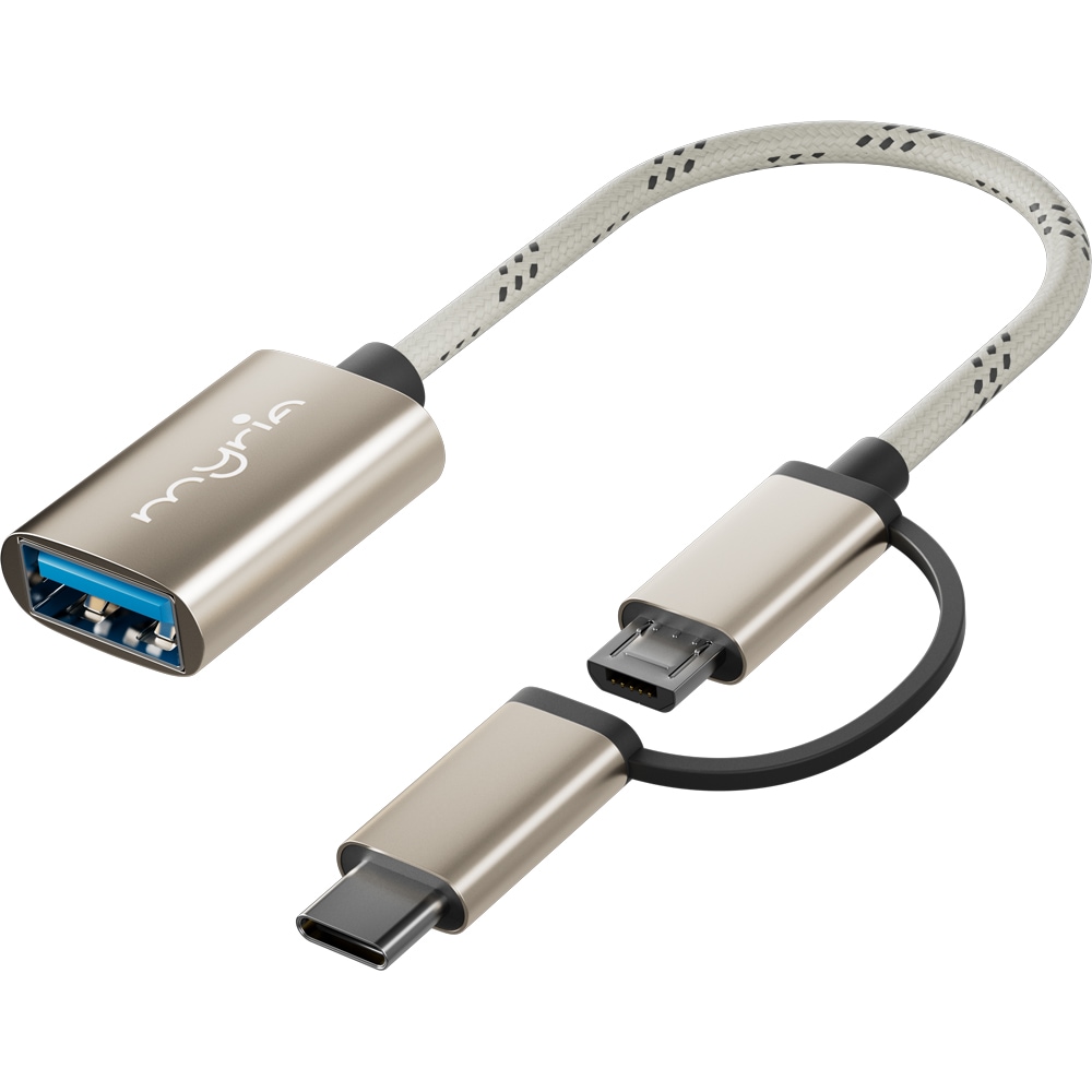 Adaptor USB A-USB-C/Micro USB MYRIA MY8085, auriu