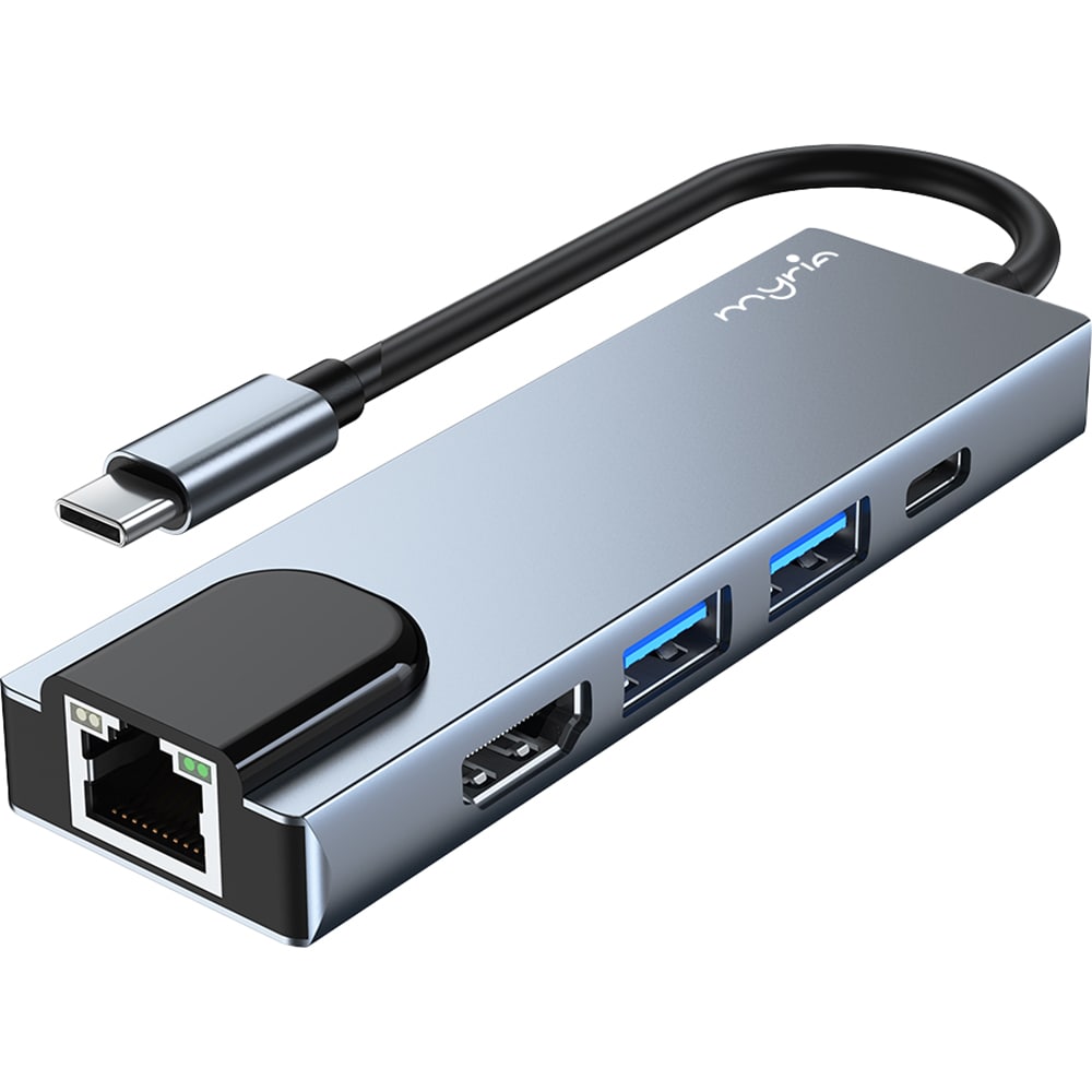 Hub USB Type-C MYRIA MY8756, USB 3.0, HDMI, Ethernet, Space Grey