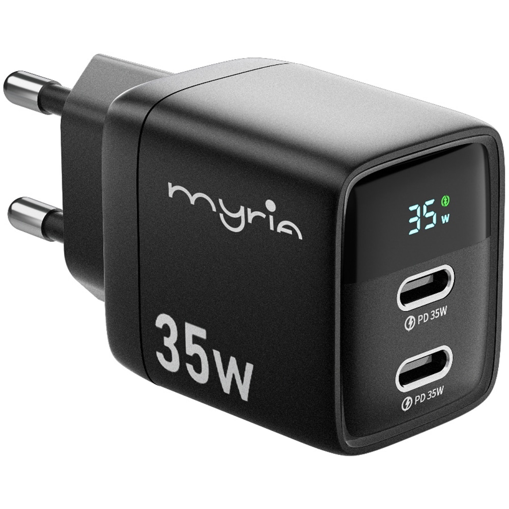 Incarcator retea MYRIA MY9096, 2x USB-C, Power Delivery (PD) 35W, negru