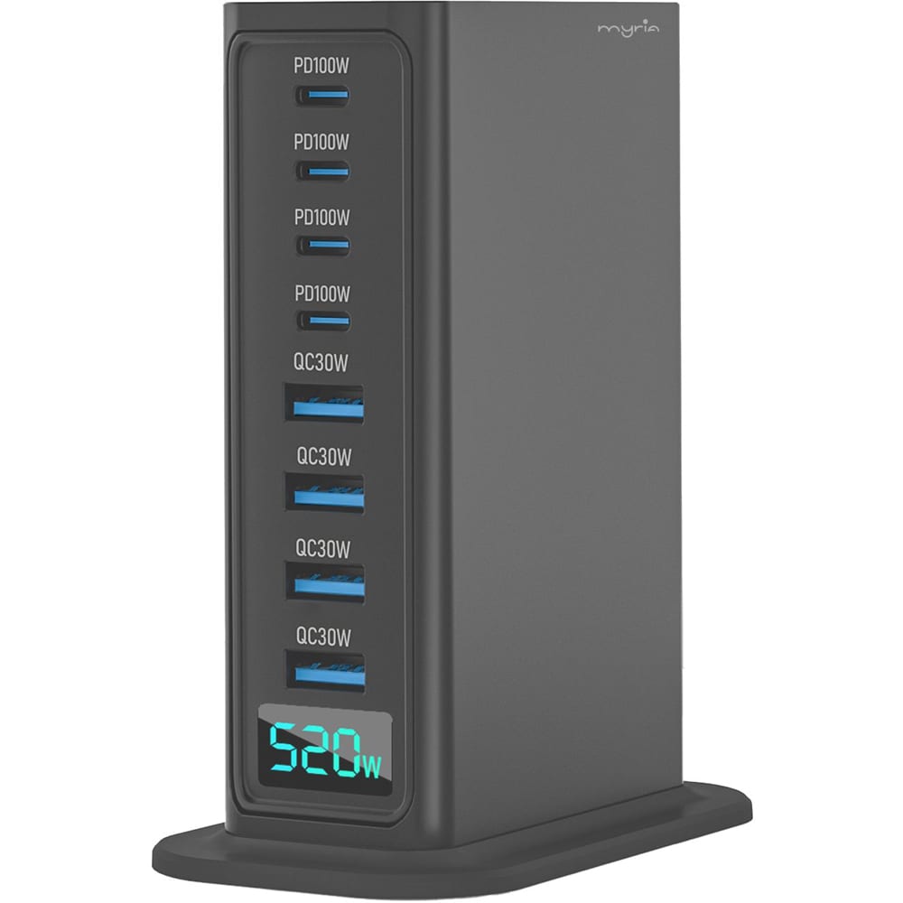 Statie de incarcare multiport MYRIA MY9113GY, 4x USB-C, 4x USB-A, Power Delivery 520W, gri