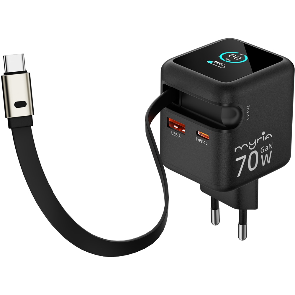 Incarcator retea MYRIA MY9114BK, 2x USB-C, 1x USB-A, Power Delivery 70W, negru