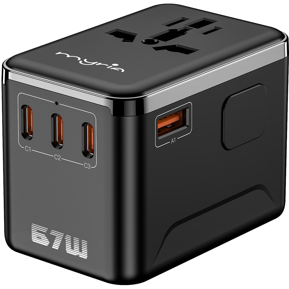 Incarcator retea MYRIA MY9115BK, 3x USB-C, 1x USB-A, Power Delivery 67W, negru