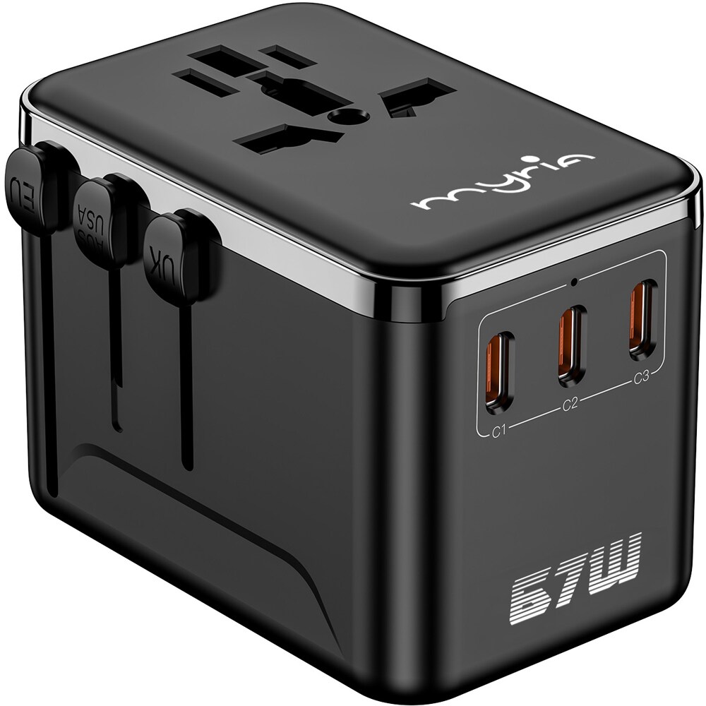 Incarcator retea MYRIA MY9115BK, 3x USB-C, 1x USB-A, Power Delivery 67W, negru