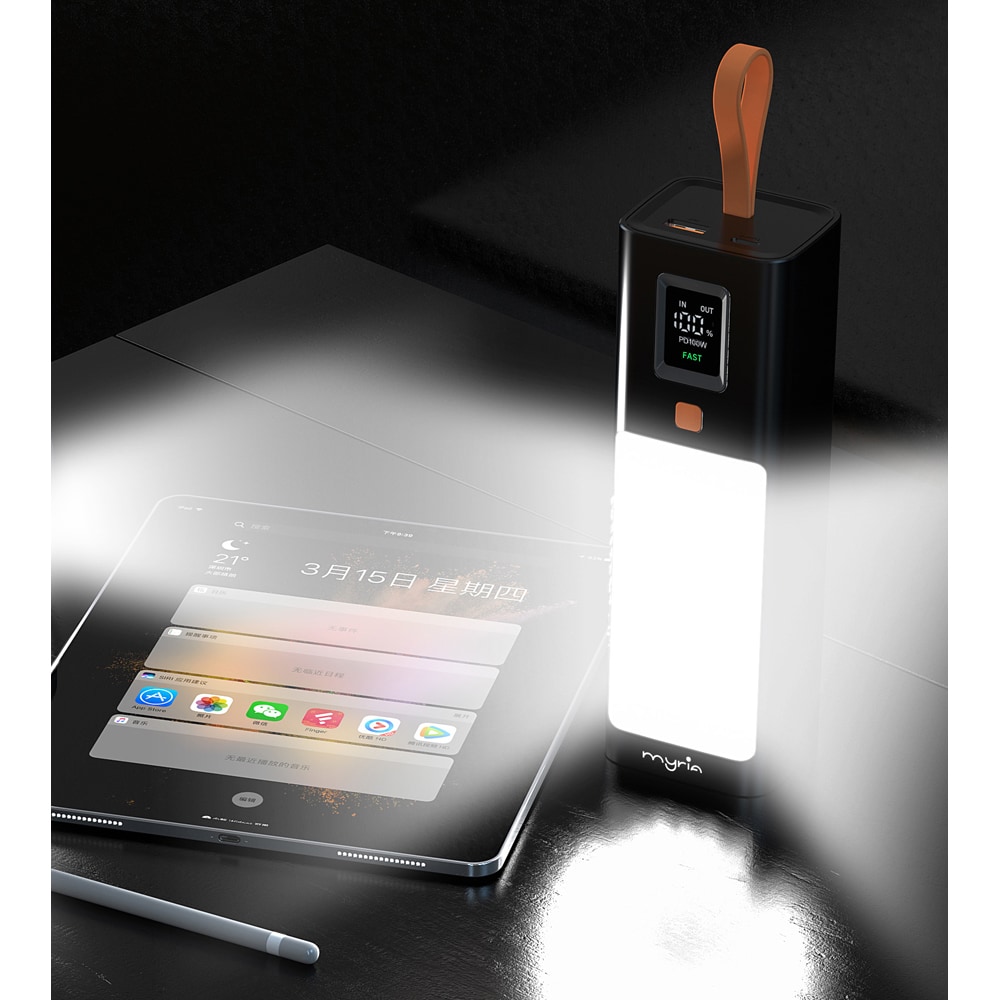 Baterie externa MYRIA MY9204, 20000mAh, 1x USB-A, 1x USB-C Power Delivery 100W, negru