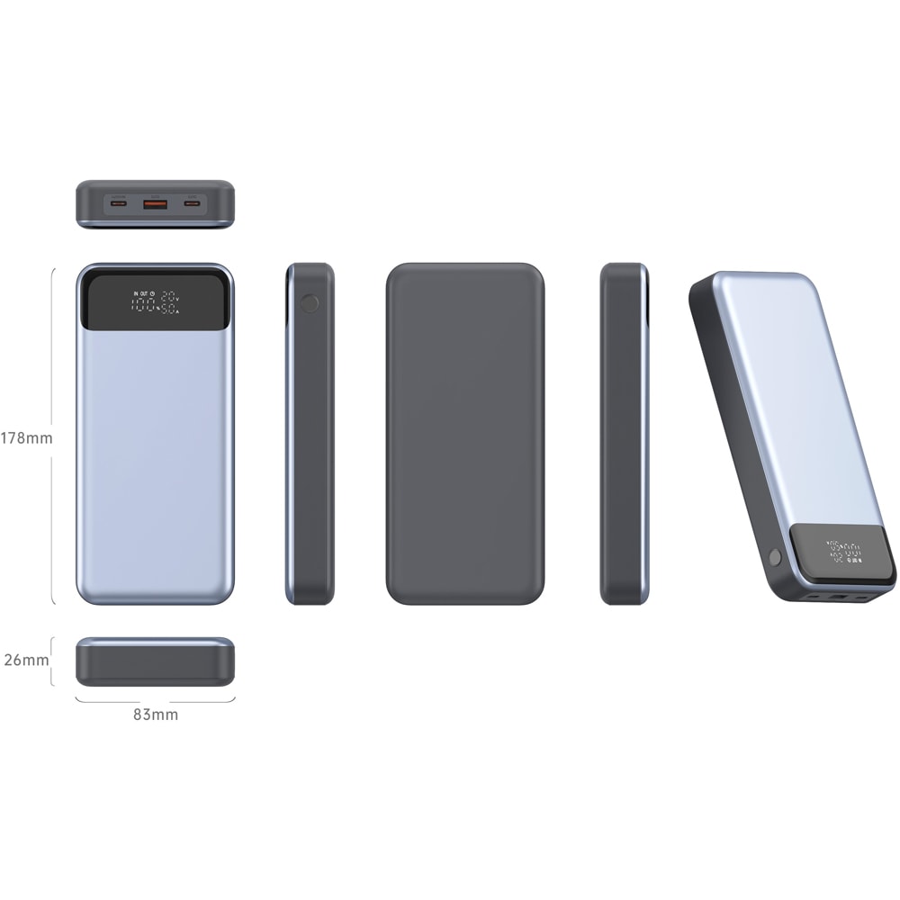 Baterie externa MYRIA MY9205, 24000mAh, 1x USB-A, 2x USB-C Power Delivery 140W, gri