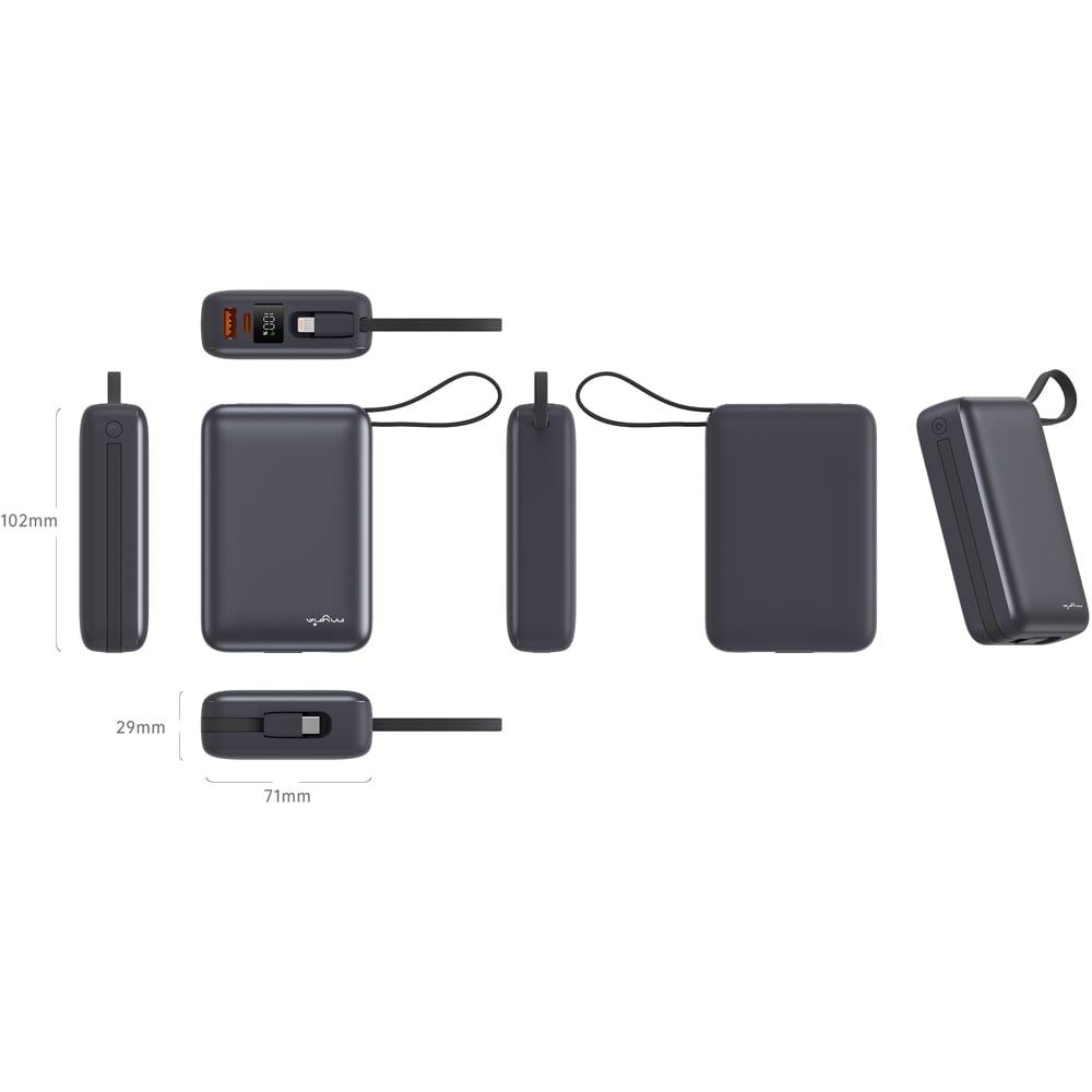 Baterie externa MYRIA MY9208, 20000 mAh, 2x USB-C, 1x USB-A, gri