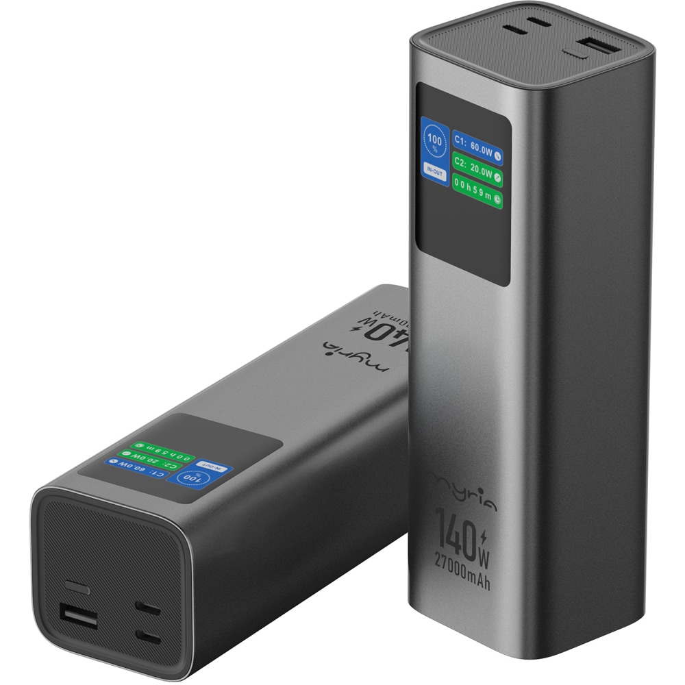 Baterie externa MYRIA MY9212GY, 27000 mAh, 2x USB-C, 1x USB-A, gri