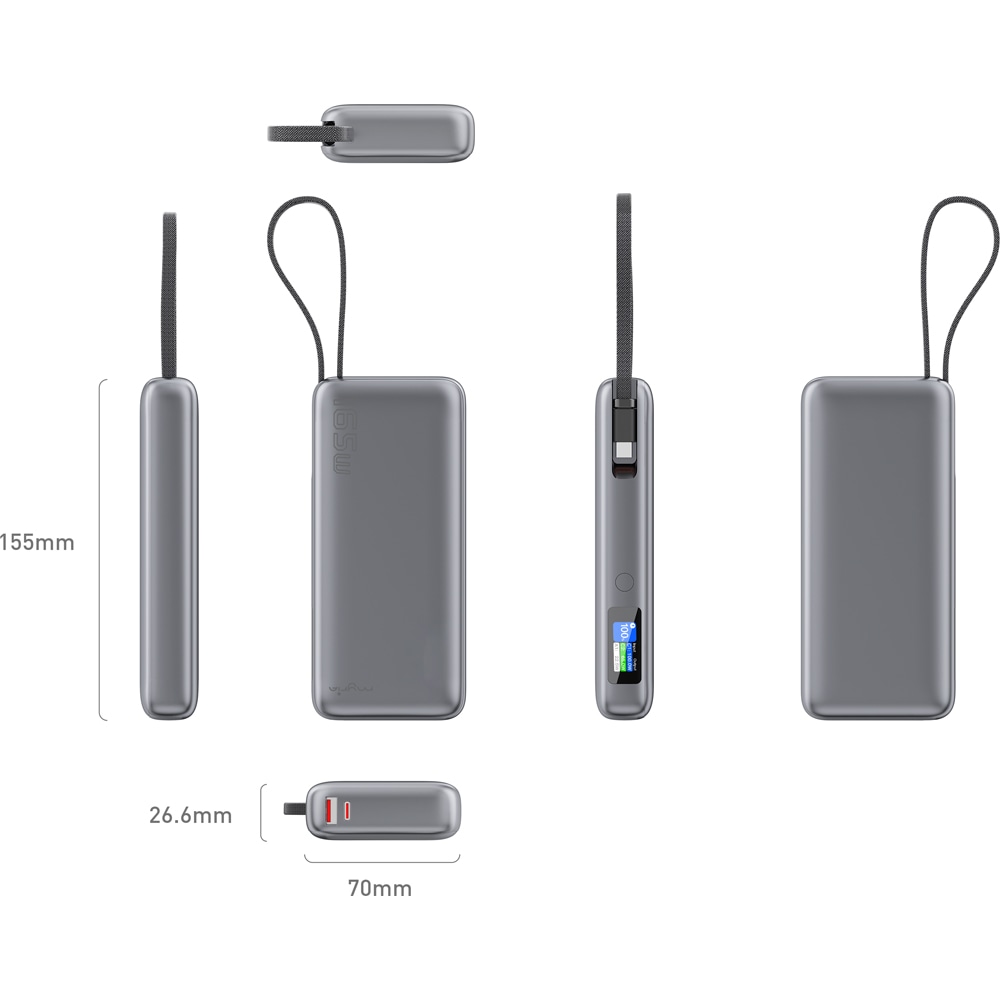 Baterie externa MYRIA MY9218SV, 20000 mAh, 1x USB-C, 1x USB-A, argintiu
