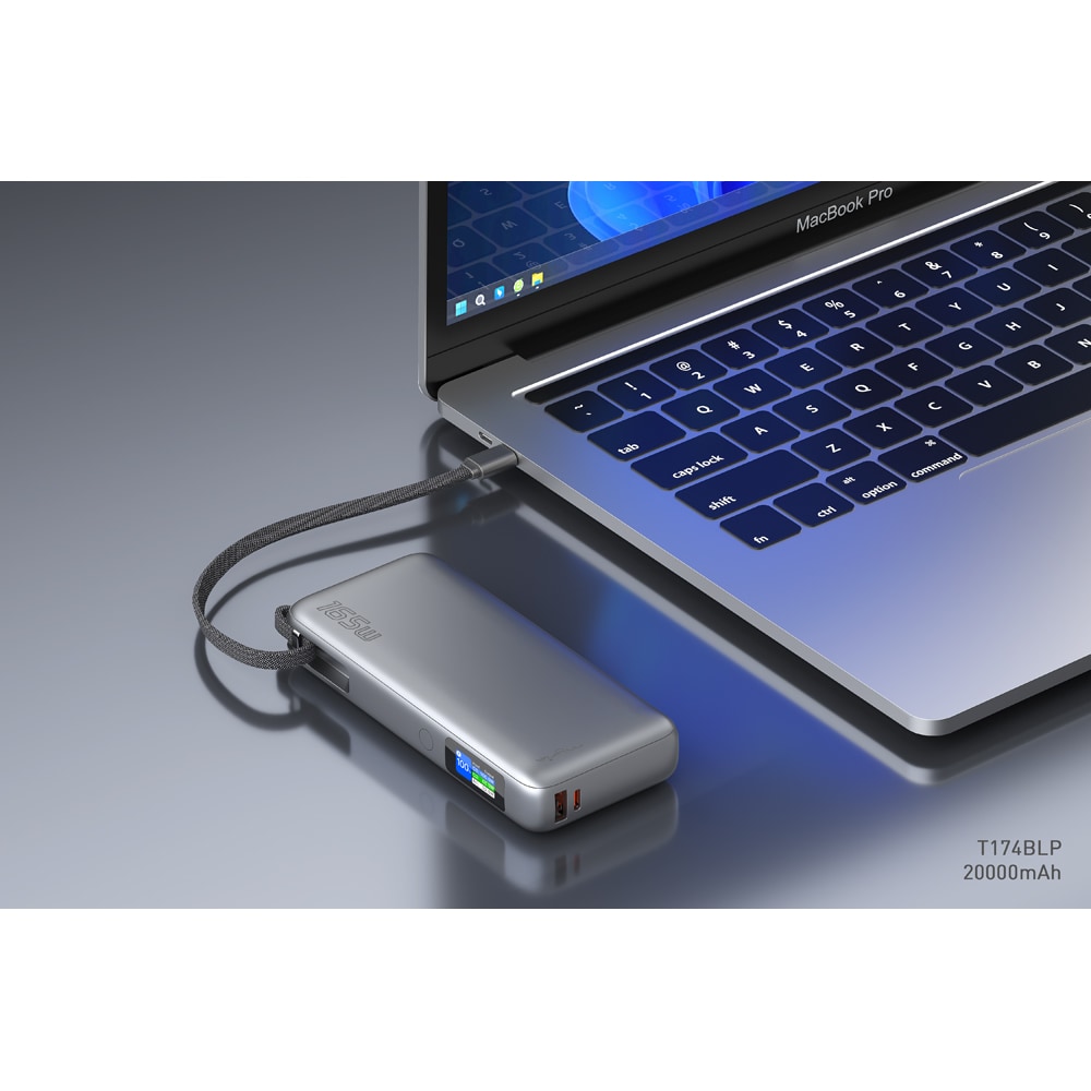 Baterie externa MYRIA MY9218SV, 20000 mAh, 1x USB-C, 1x USB-A, argintiu