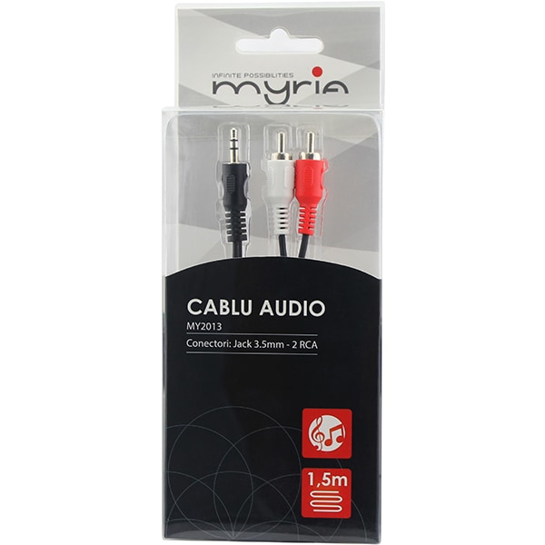 Cablu audio stereo jack 3.5mm - RCA MYRIA MY2013, 1.5mm, negru