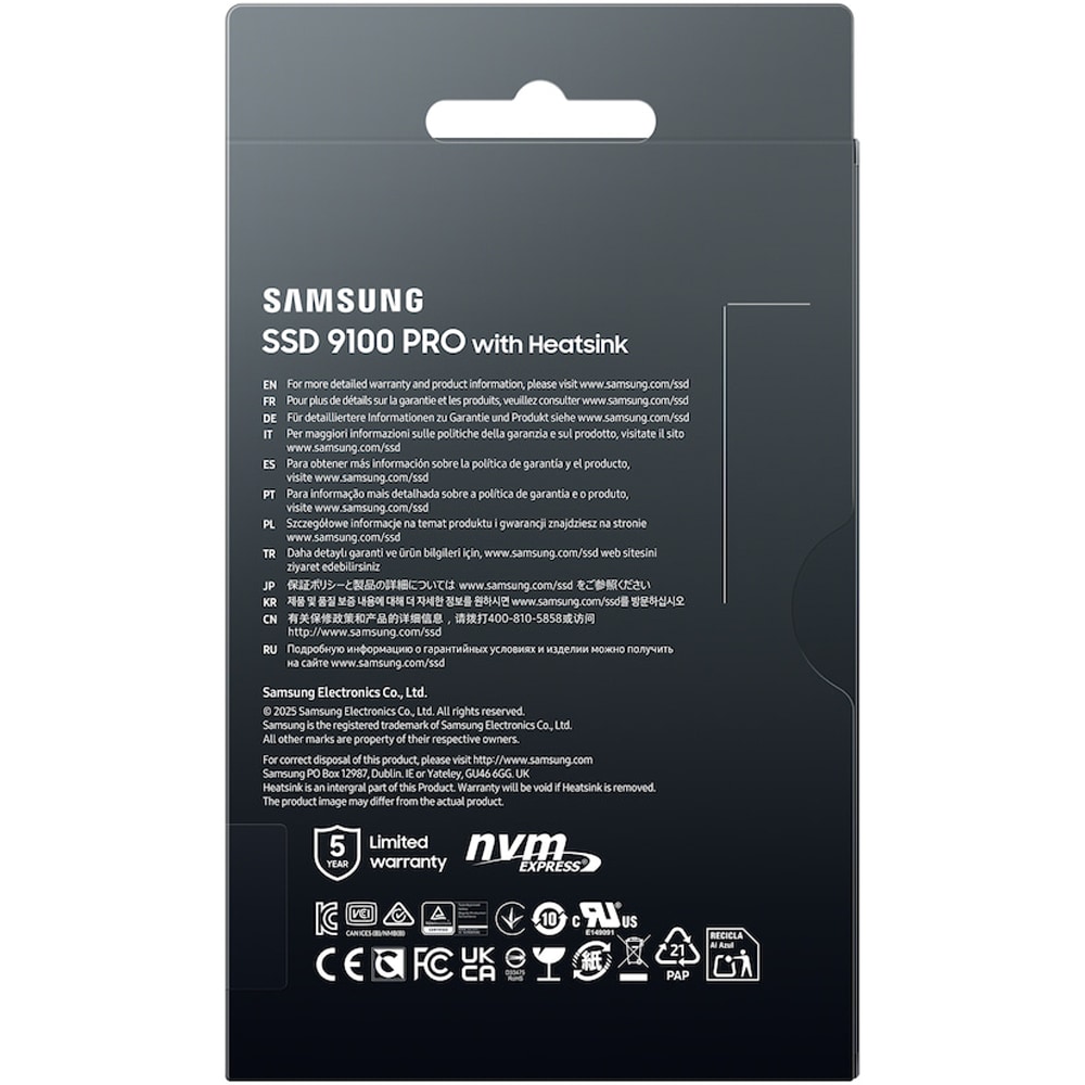 Solid-State Drive (SSD) SAMSUNG 9100 Pro HeatSink, 4TB, PCIe NVMe 5.0 x4, M.2, MZ-VAP4T0CW