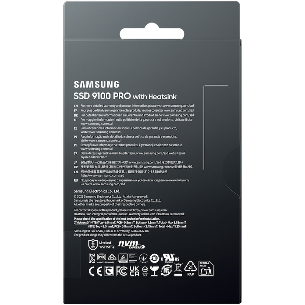 Solid-State Drive (SSD) SAMSUNG 9100 Pro HeatSink, 8TB, PCIe NVMe 5.0 x4, M.2, MZ-VAP8T0CW