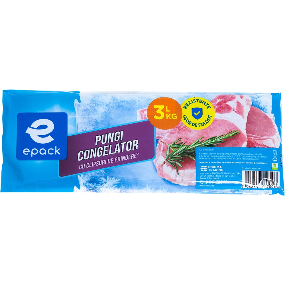 Pungi congelator EPACK, 3 l, 50 bucati