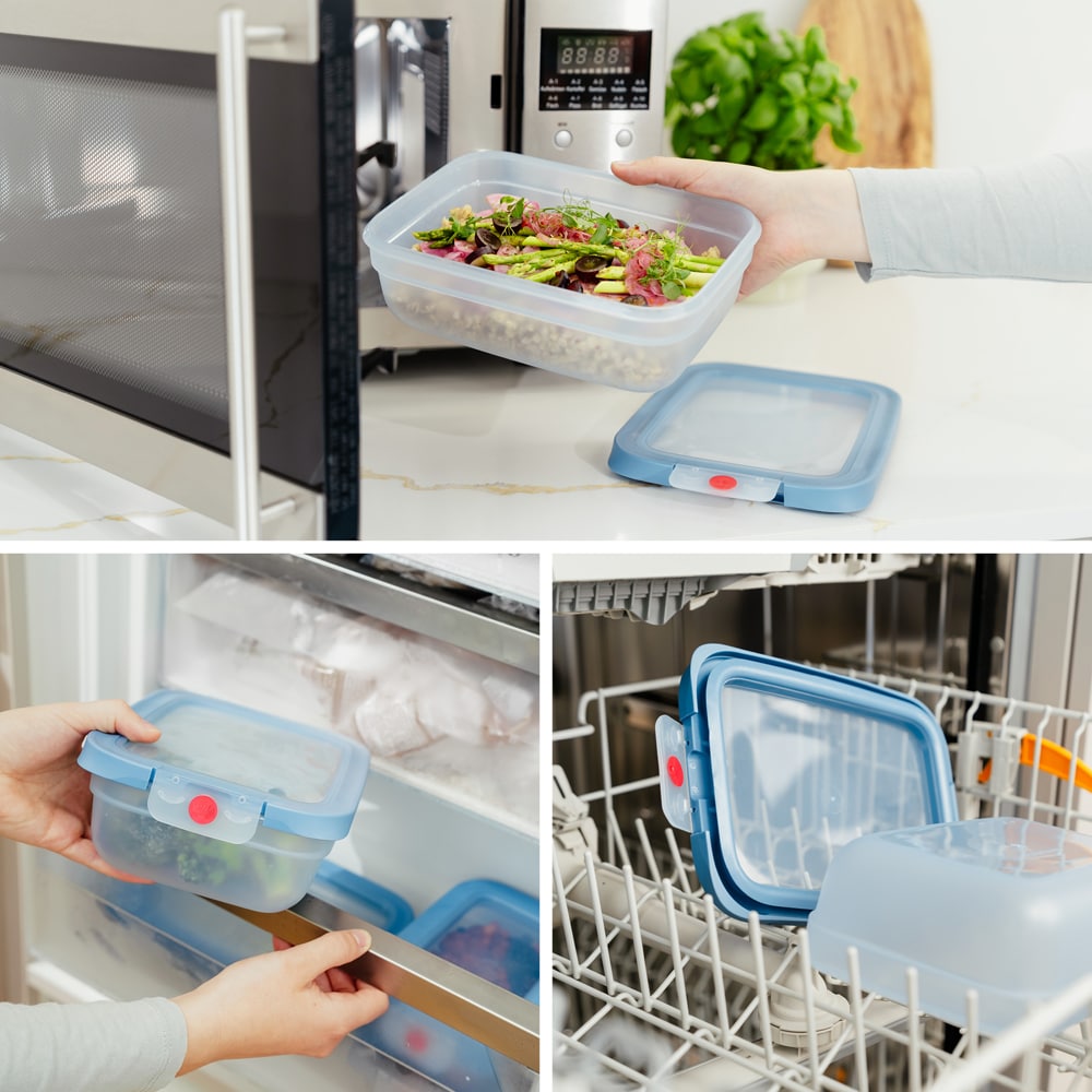 Set caserole TEFAL Oneclick N1230510, 3 piese, 0.5l, plastic, albastru