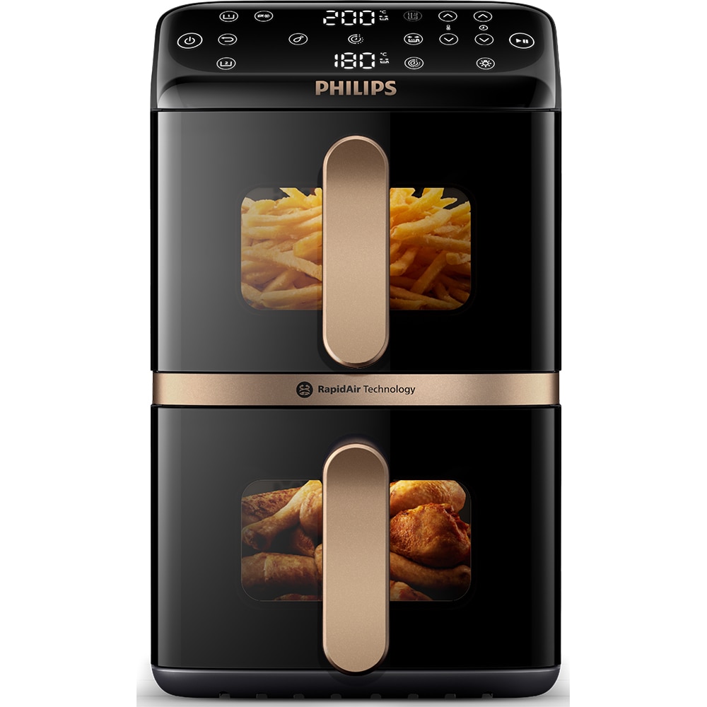 Friteuza cu aer cald dubla PHILIPS Seria 4000 NA462/70, 10l, 2750W, negru-auriu