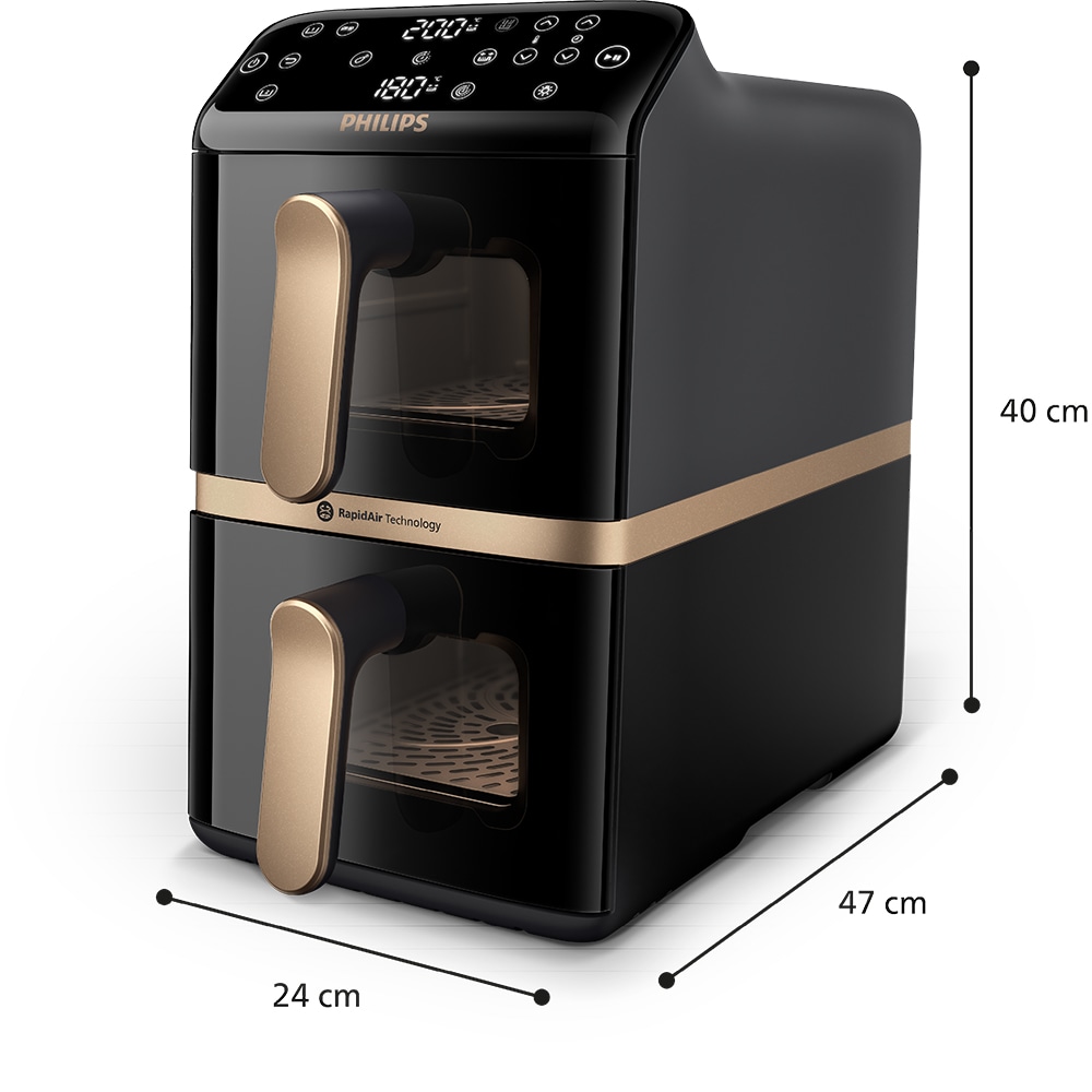 Friteuza cu aer cald dubla PHILIPS Seria 4000 NA462/70, 10l, 2750W, negru-auriu