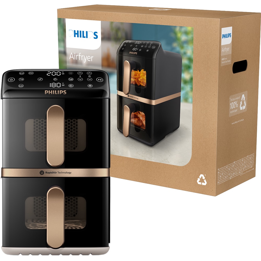 Friteuza cu aer cald dubla PHILIPS Seria 4000 NA462/80, 10l, 2750W, alb-bej