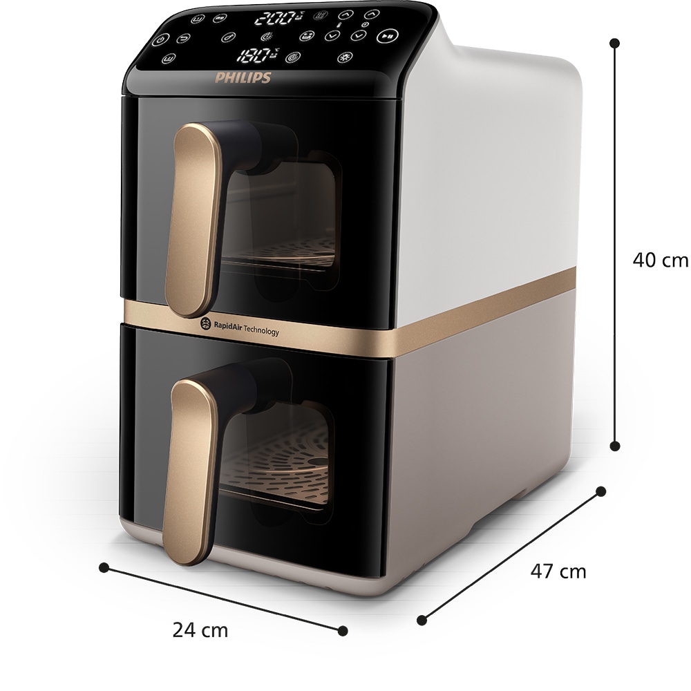 Friteuza cu aer cald dubla PHILIPS Seria 4000 NA462/80, 10l, 2750W, alb-bej