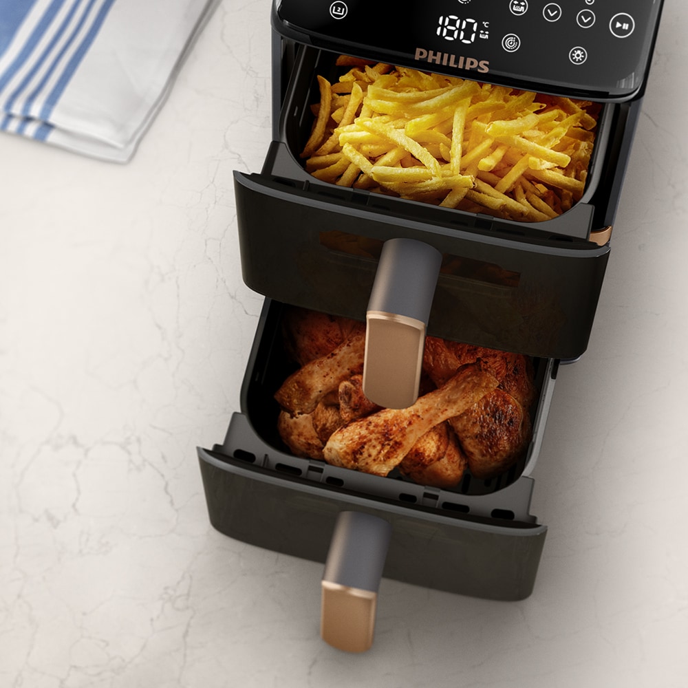 Friteuza cu aer cald dubla PHILIPS Seria 4000 NA462/80, 10l, 2750W, alb-bej
