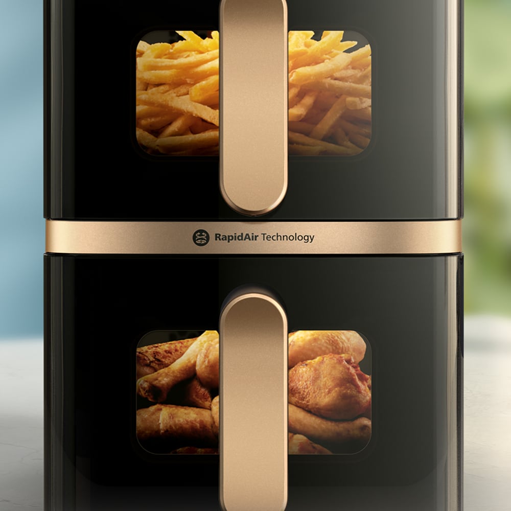 Friteuza cu aer cald dubla PHILIPS Seria 4000 NA462/80, 10l, 2750W, alb-bej