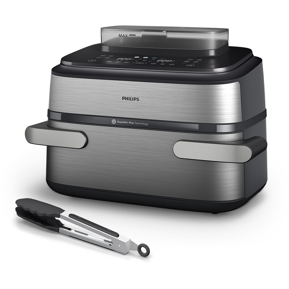 Friteuza cu aer cald dubla PHILIPS Seria 5000 NA565/02, 9.5l, 2750W, argintiu