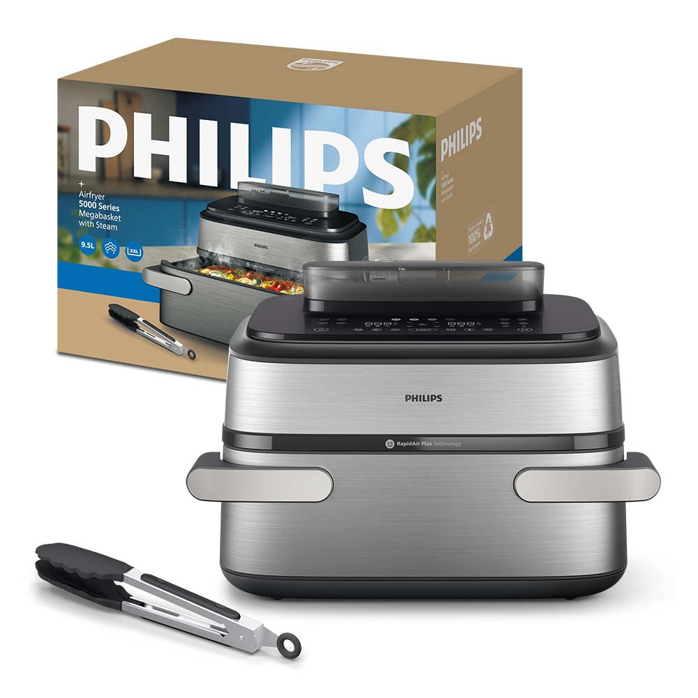 Friteuza cu aer cald dubla PHILIPS Seria 5000 NA565/02, 9.5l, 2750W, argintiu