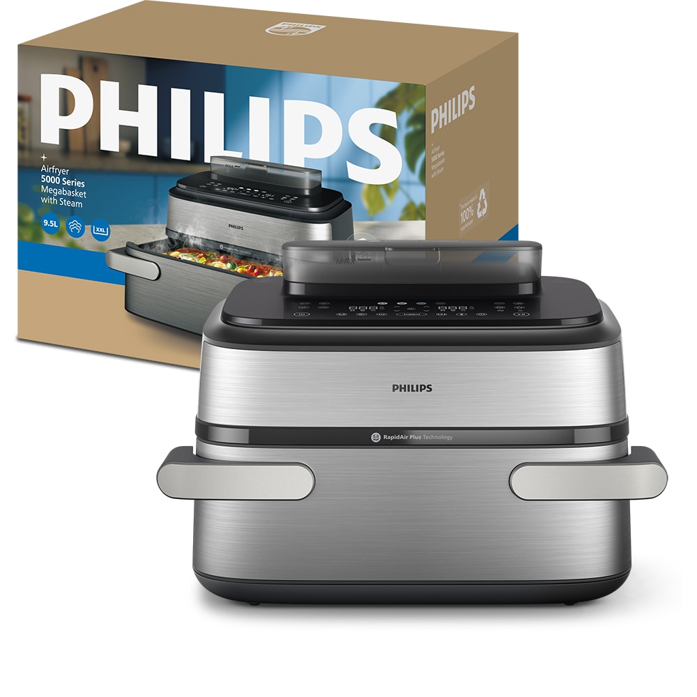 Friteuza cu aer cald dubla PHILIPS Seria 5000 NA565/02, 9.5l, 2750W, argintiu