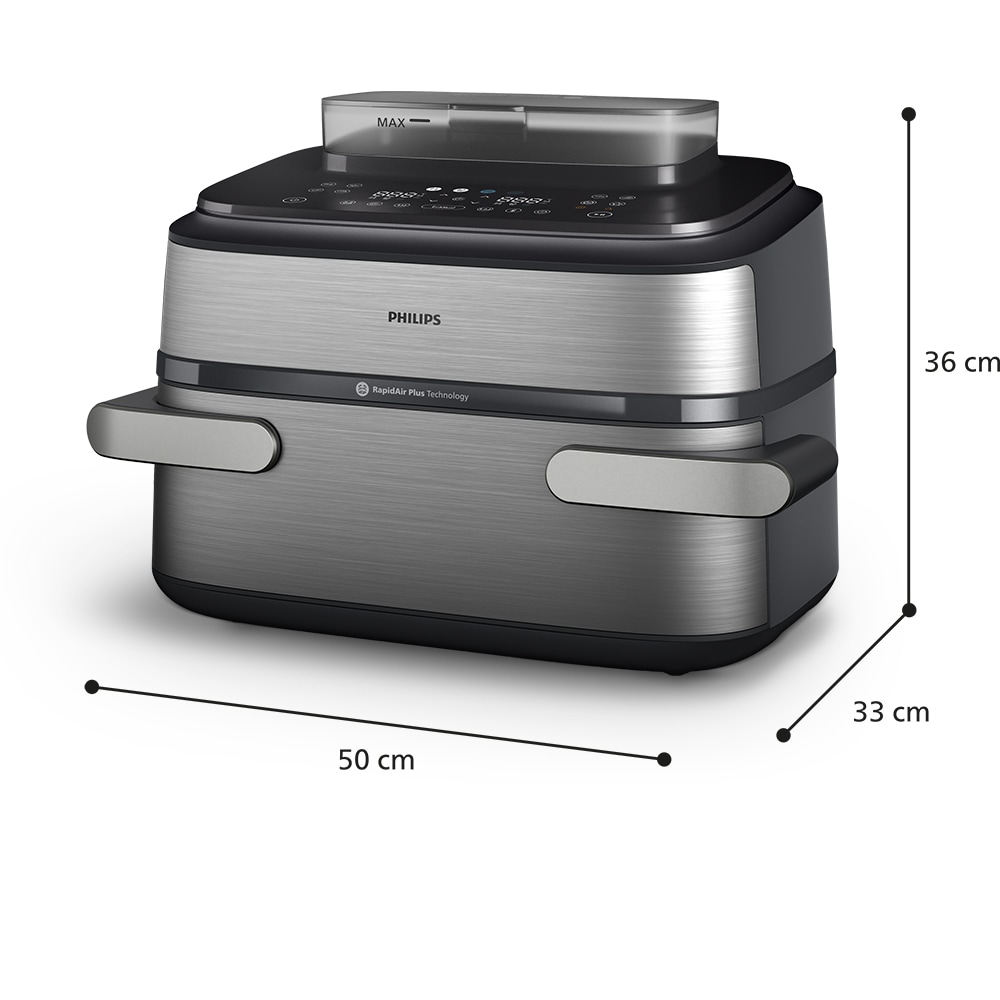 Friteuza cu aer cald dubla PHILIPS Seria 5000 NA565/02, 9.5l, 2750W, argintiu