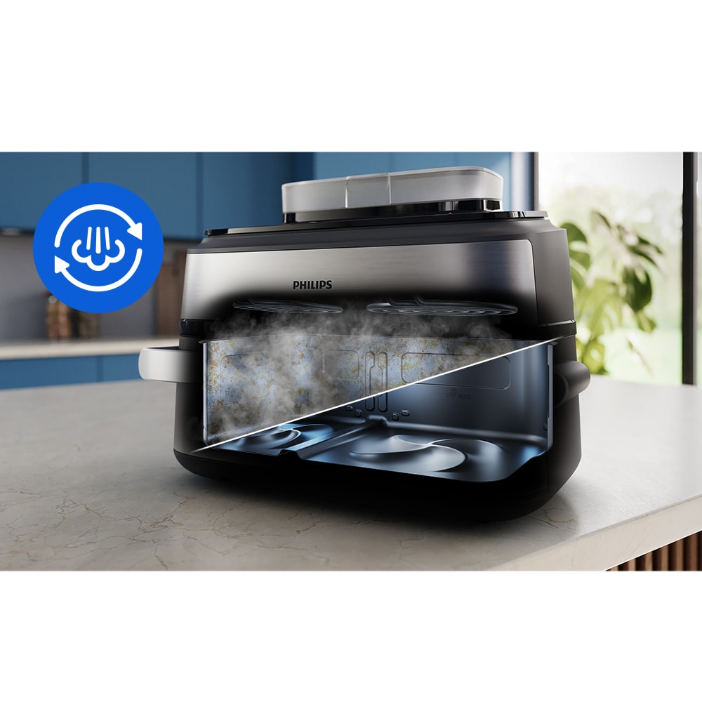 Friteuza cu aer cald dubla PHILIPS Seria 5000 NA565/02, 9.5l, 2750W, argintiu