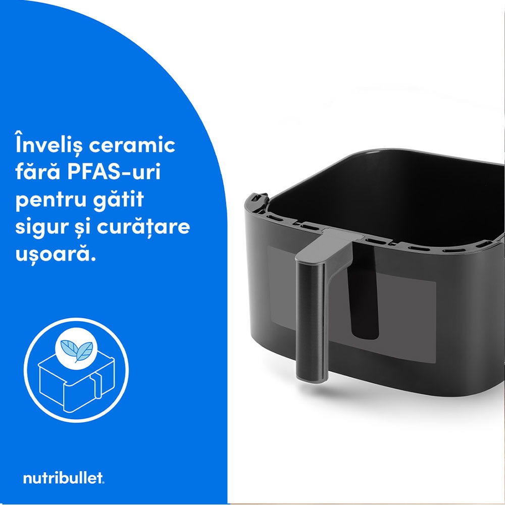 Friteuza cu aer cald NUTRIBULLET CrispLite Vision NBA0811DG, 8l, 2.6kg, 2000W, negru-gri inchis