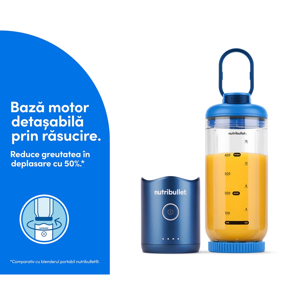 Blender portabil NUTRIBULLET Flex NBP013BL, 0.59l, 1 treapta viteza, USB-C, albastru