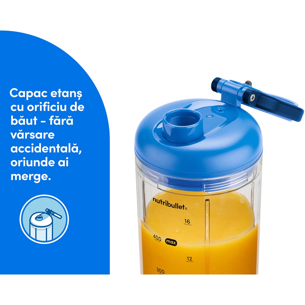 Blender portabil NUTRIBULLET Flex NBP013BL, 0.59l, 1 treapta viteza, USB-C, albastru