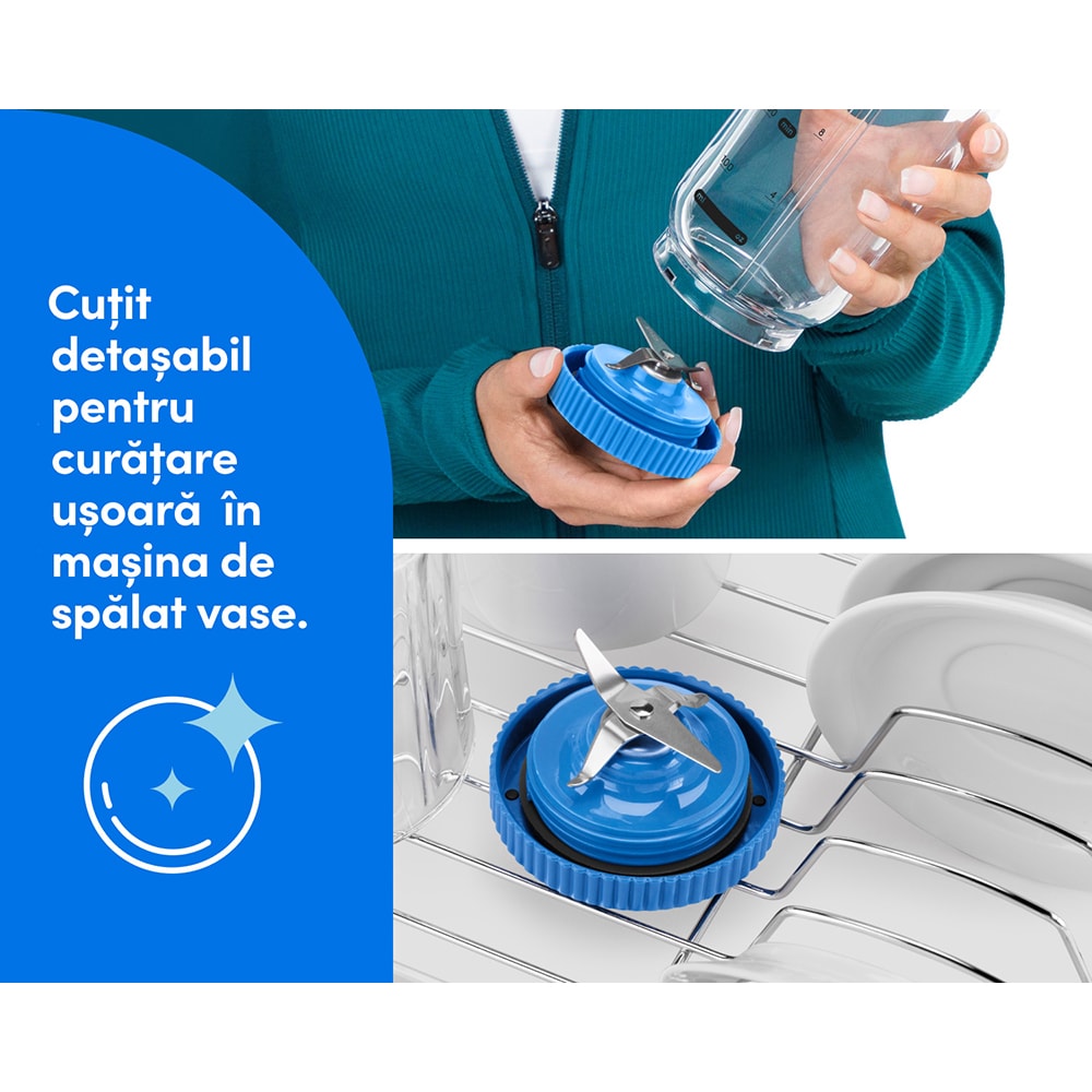 Blender portabil NUTRIBULLET Flex NBP013BL, 0.59l, 1 treapta viteza, USB-C, albastru