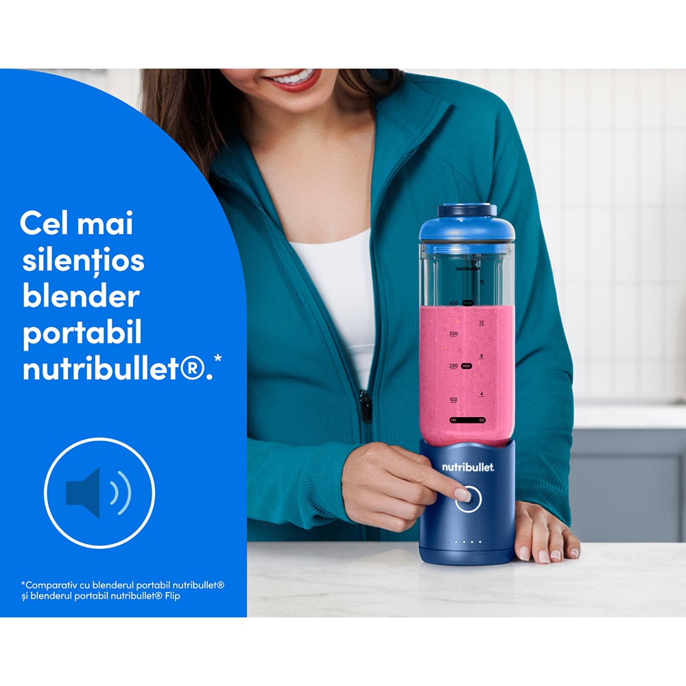 Blender portabil NUTRIBULLET Flex NBP013BL, 0.59l, 1 treapta viteza, USB-C, albastru