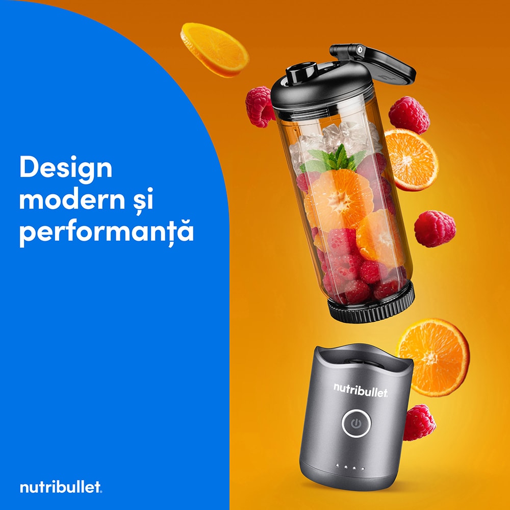 Blender portabil NUTRIBULLET Flex NBP013GM, 0.59l, 1 treapta viteza, USB-C, gri