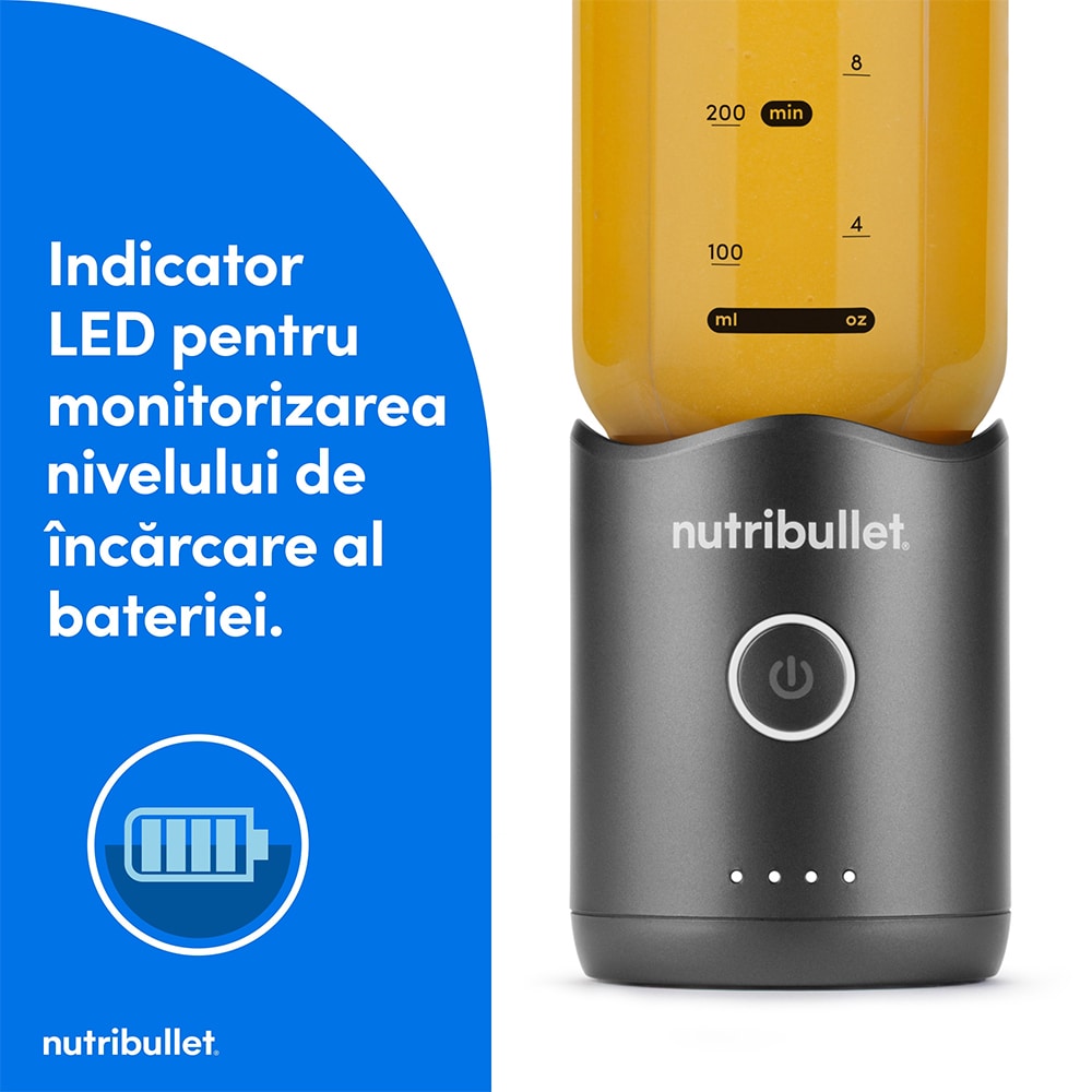 Blender portabil NUTRIBULLET Flex NBP013GM, 0.59l, 1 treapta viteza, USB-C, gri