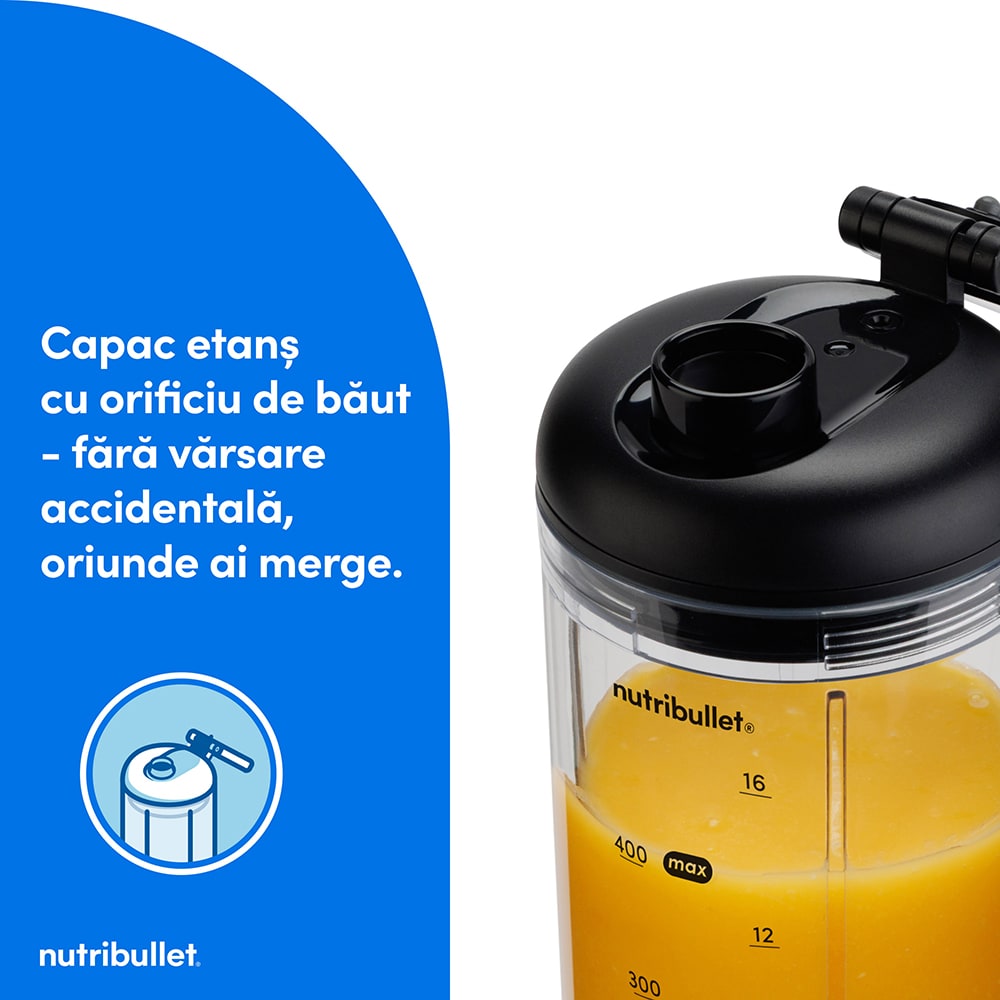 Blender portabil NUTRIBULLET Flex NBP013GM, 0.59l, 1 treapta viteza, USB-C, gri