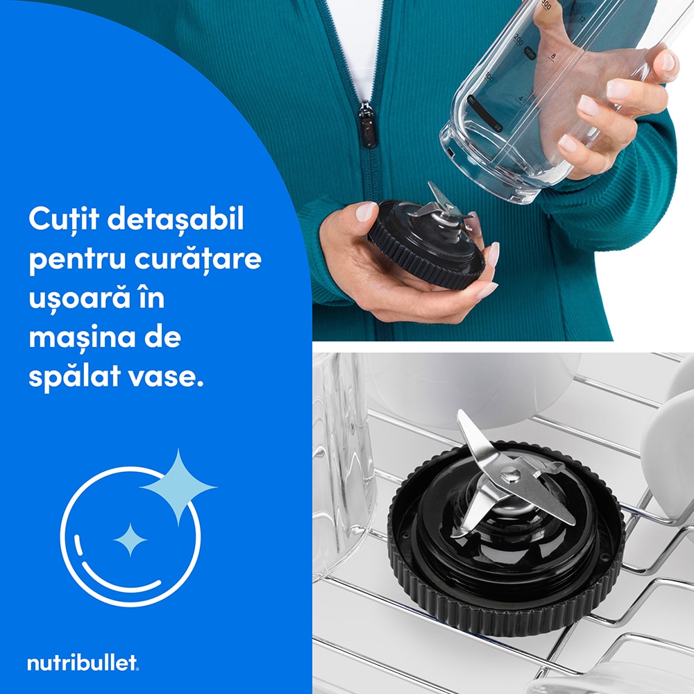 Blender portabil NUTRIBULLET Flex NBP013GM, 0.59l, 1 treapta viteza, USB-C, gri