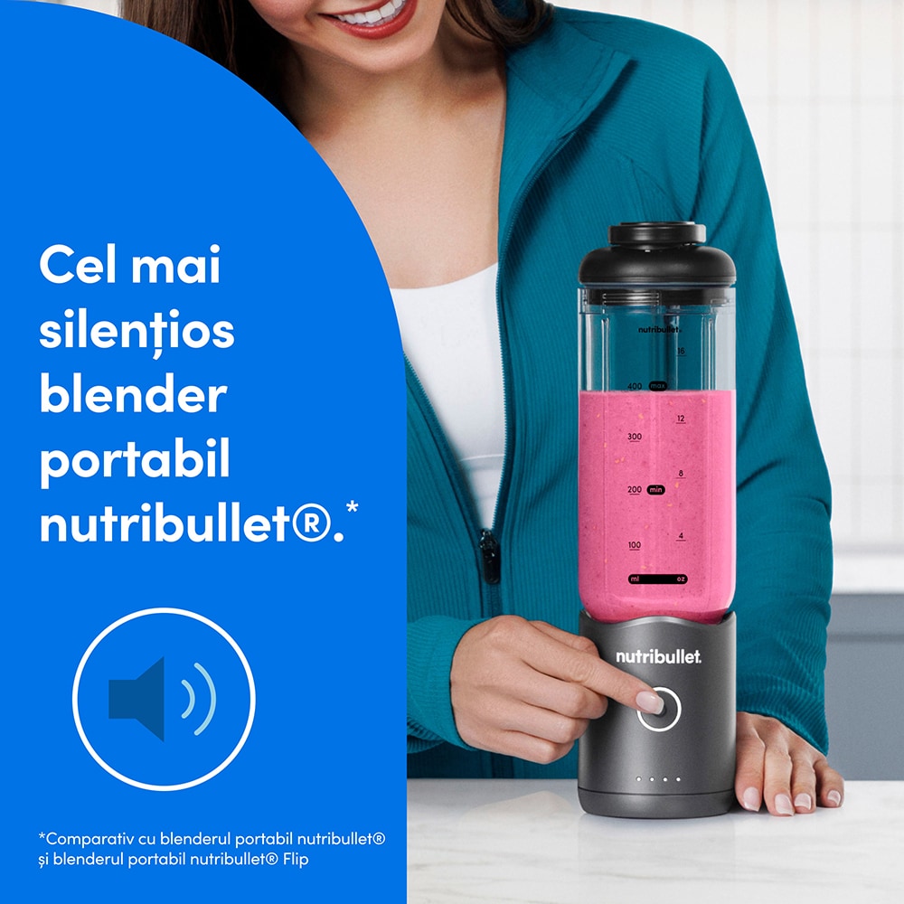 Blender portabil NUTRIBULLET Flex NBP013GM, 0.59l, 1 treapta viteza, USB-C, gri