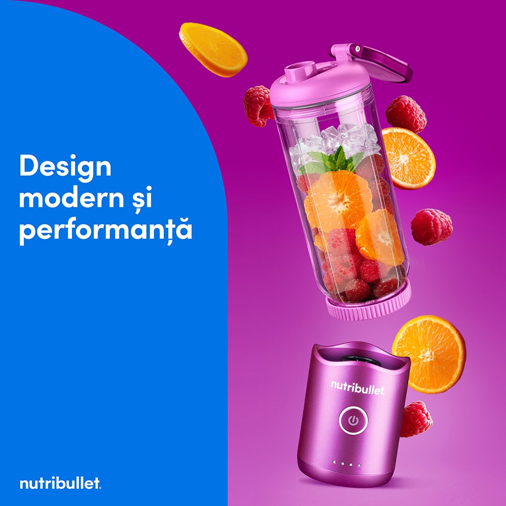 Blender portabil NUTRIBULLET Flex NBP013VT, 0.59l, 1 treapta viteza, USB-C, mov
