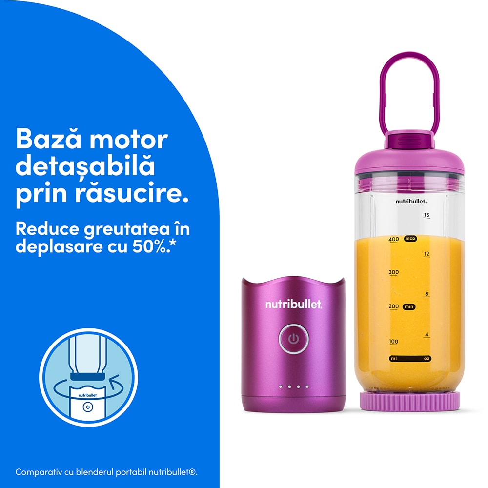 Blender portabil NUTRIBULLET Flex NBP013VT, 0.59l, 1 treapta viteza, USB-C, mov