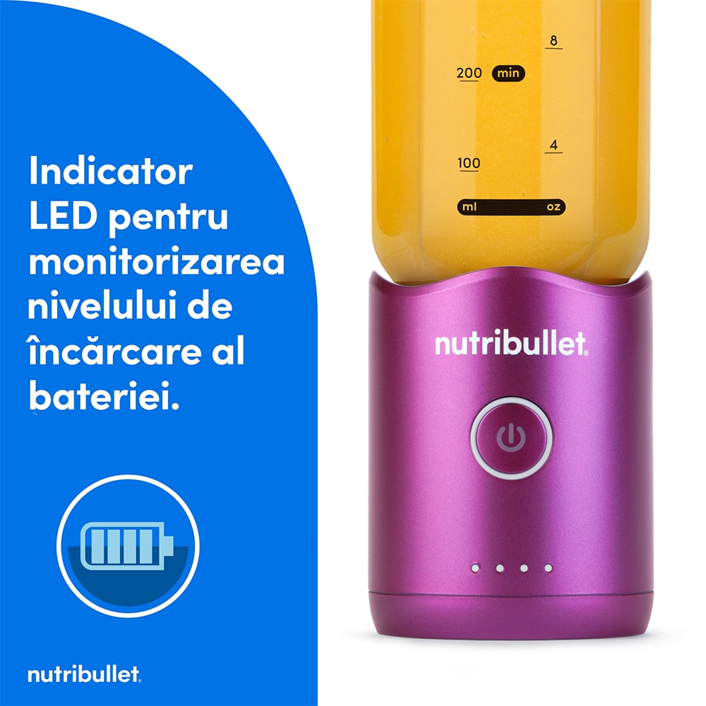 Blender portabil NUTRIBULLET Flex NBP013VT, 0.59l, 1 treapta viteza, USB-C, mov
