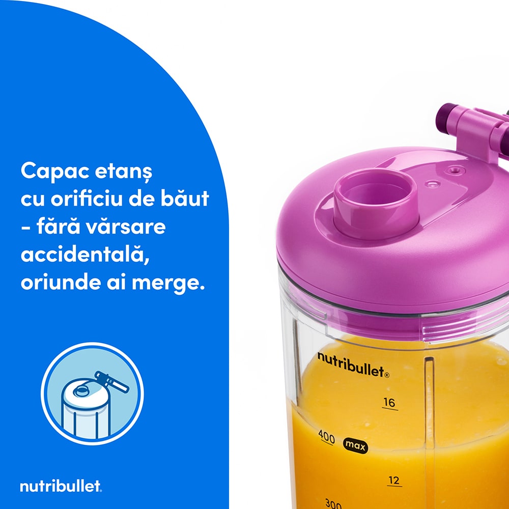 Blender portabil NUTRIBULLET Flex NBP013VT, 0.59l, 1 treapta viteza, USB-C, mov