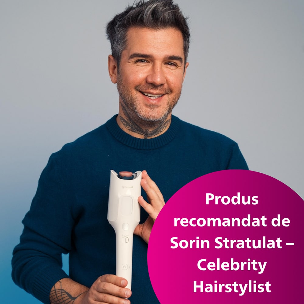 Ondulator automat PHILIPS BHB968/00 SenseIQ, 210 grade, invelis ceramic, alb