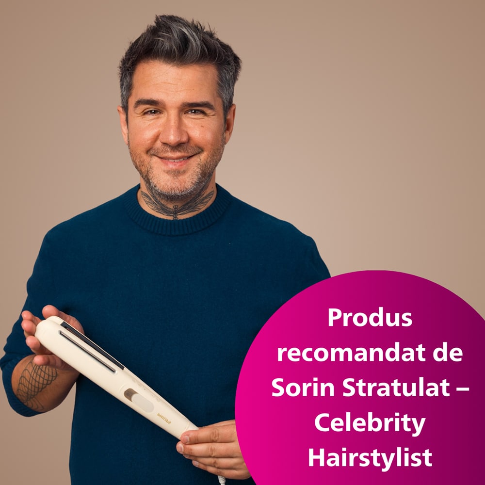 Placa de indreptat parul PHILIPS SenseIQ BHD838, 230 grade, invelis ceramic, bej